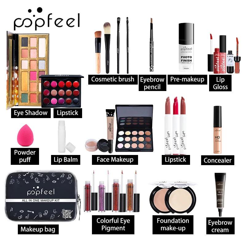 8-26Pcs All-in-One Makeup Kit for Beginners: Eyeshadow, Lipstick, Brushes, Concealer.