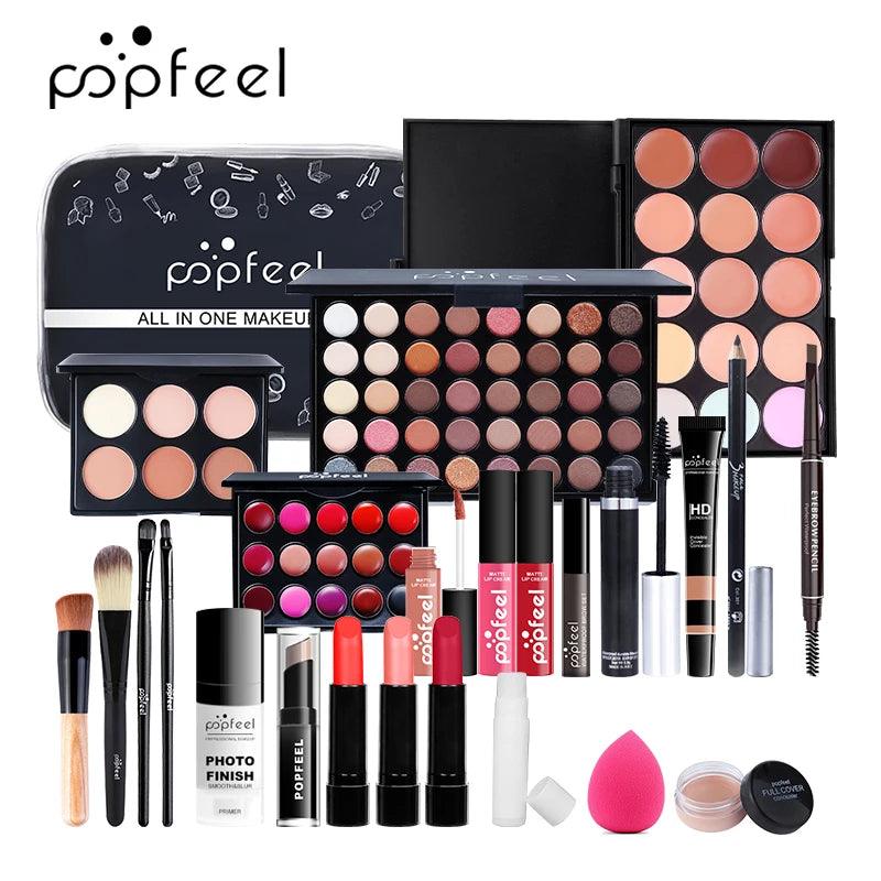 8-26Pcs All-in-One Makeup Kit for Beginners: Eyeshadow, Lipstick, Brushes, Concealer.