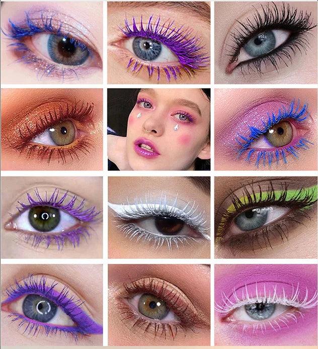 Waterproof Colored Mascara: Blue, White, Black, Purple. Perfect for Parties