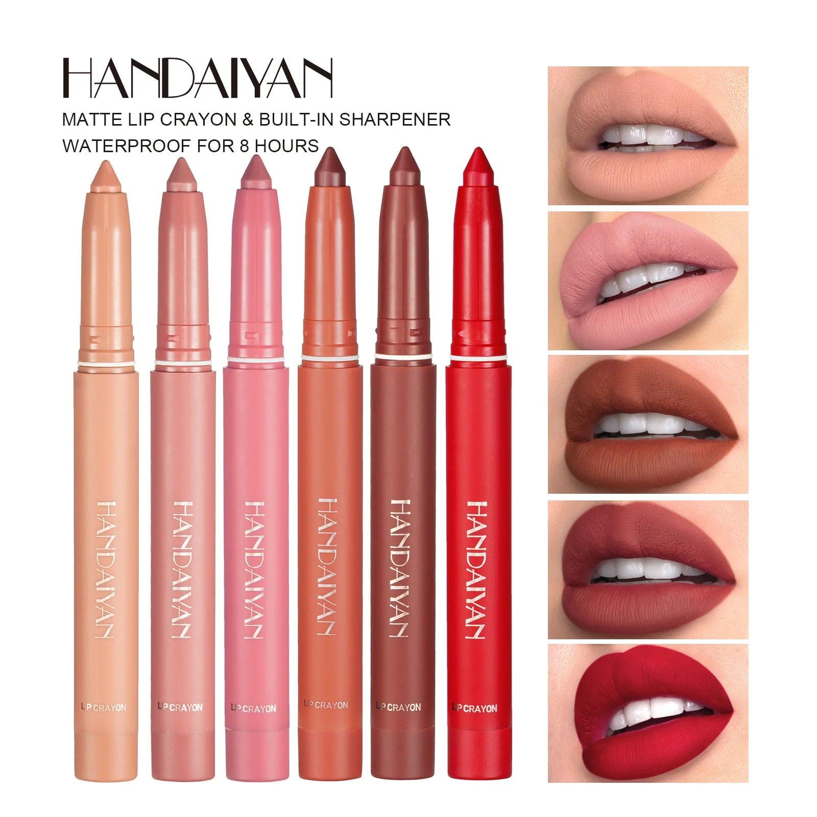 Handaiyan 12 Colors Lip Liner: Matte, Waterproof, Long-lasting.