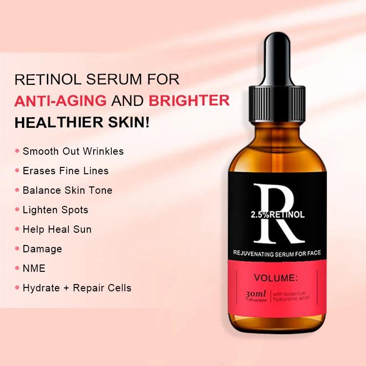 Organic Retinol Facial Serum: Whitening Anti-Aging Essence with Hyaluronic Acid.