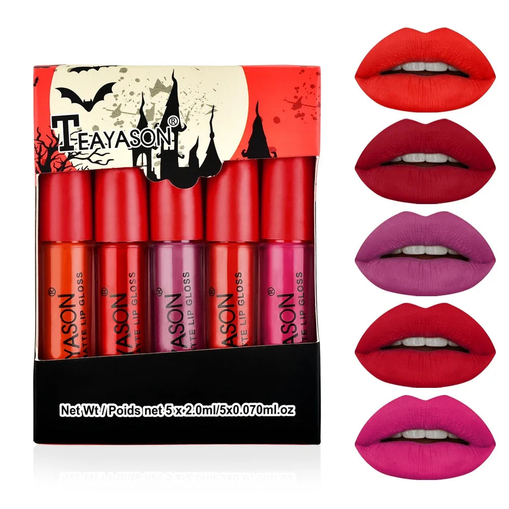 Sexy Vampire Matte Lipstick Set - 5 Pcs Waterproof Cosmetics