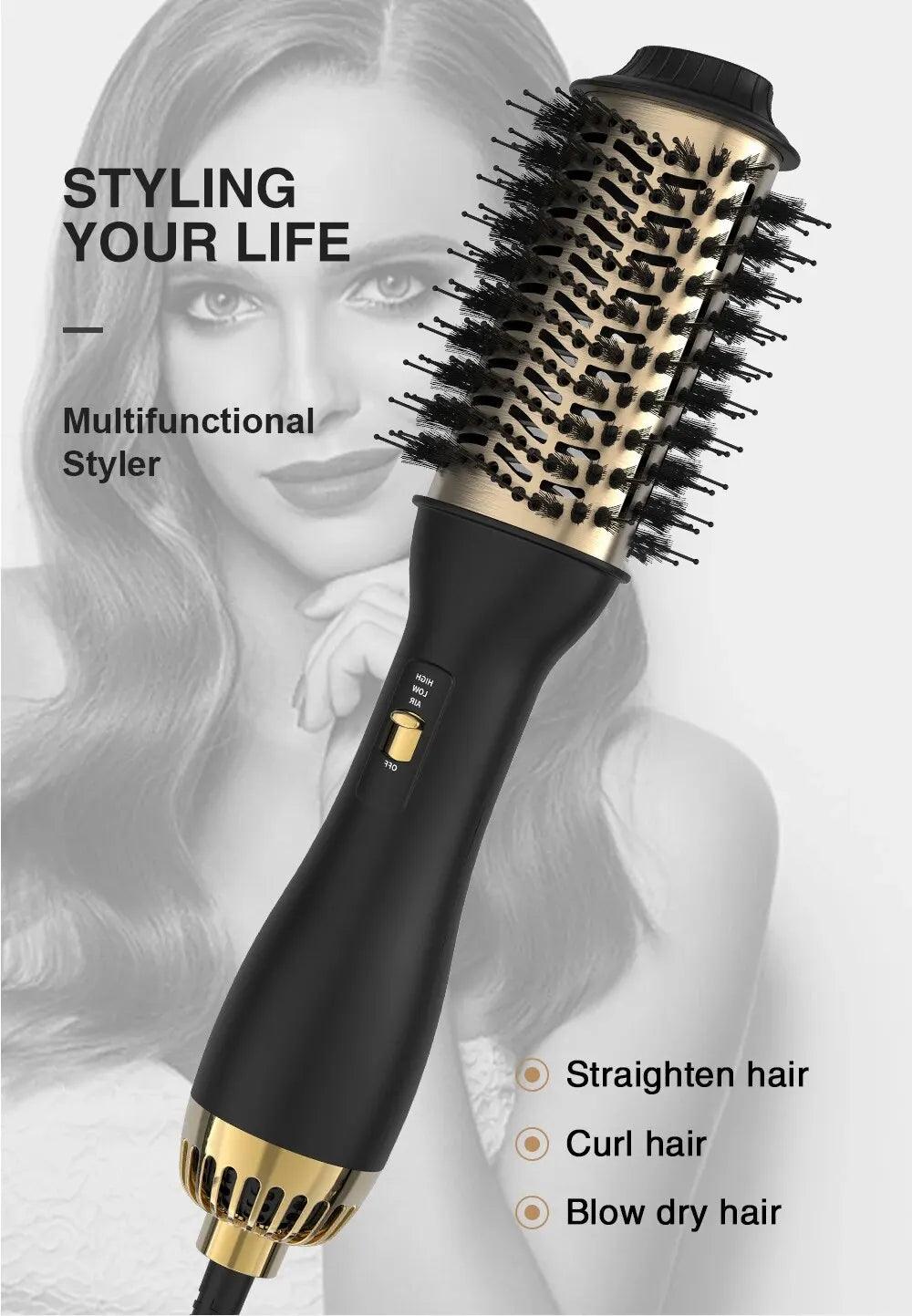 LISAPRO Black Gold Hair Dryer Brush: One-Step Hot Air Brush 2.0