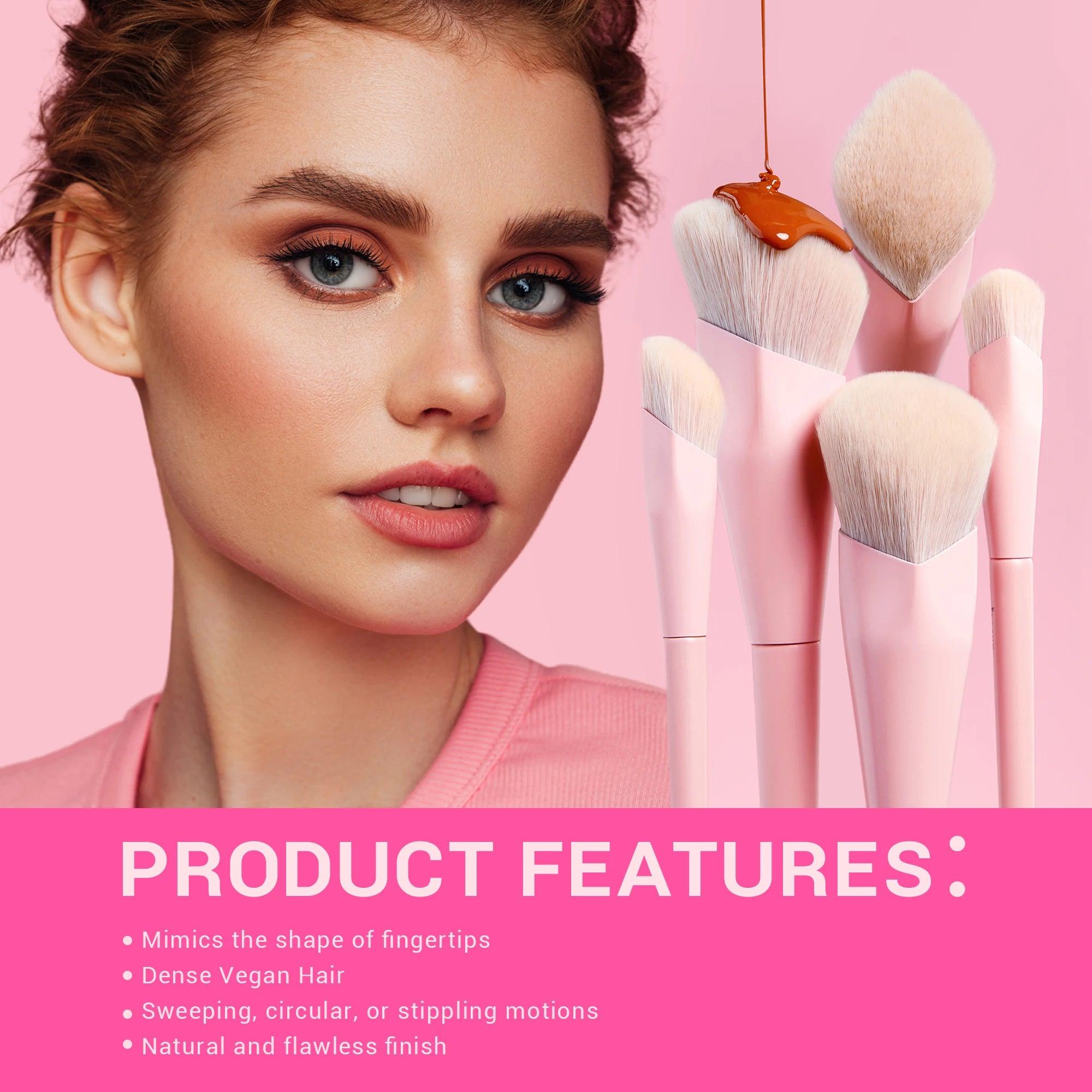 Jessup Pink Makeup Brushes Set: 14pcs, Vegan, for Face and Eyes.