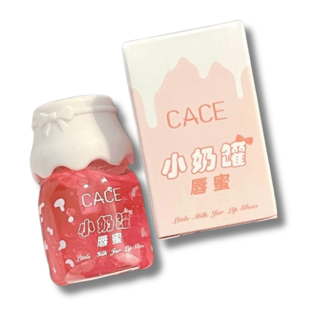 CACE Milk Jar Lipgloss: Peach Glitter Lip Plumper.