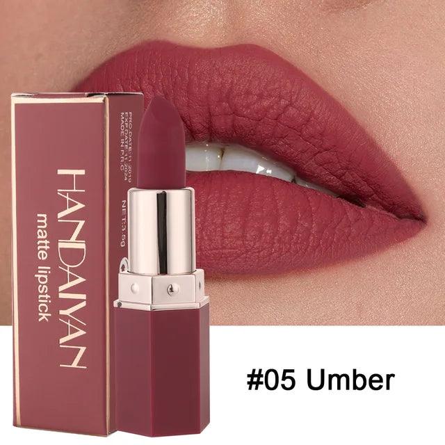 Handaiyan 6-color matte lipstick: Nude, long-lasting.