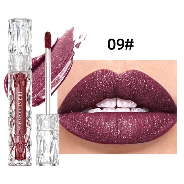 QIBEST 10-Color Matte Glitter Lipstick: Waterproof, long-lasting.