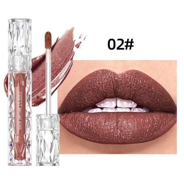 QIBEST 10-Color Matte Glitter Lipstick: Waterproof, long-lasting.
