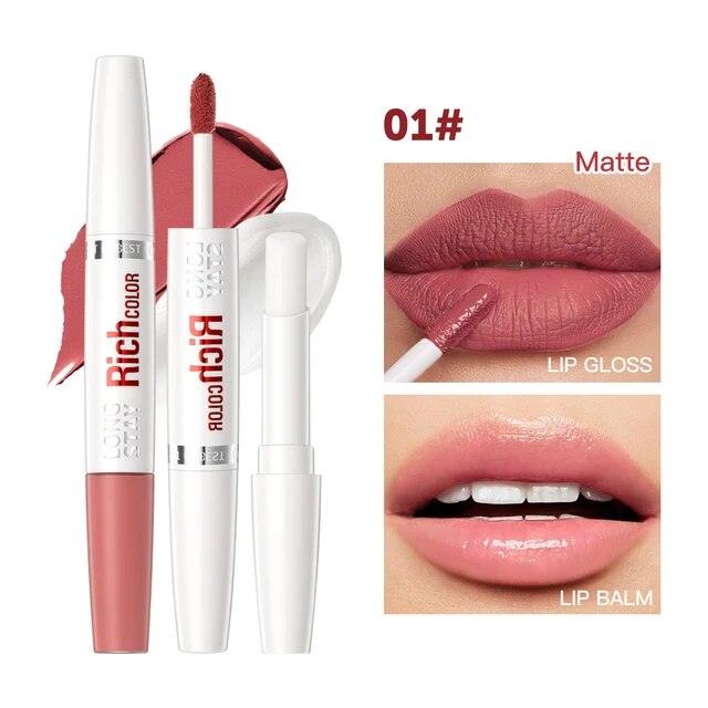 QIBEST Matte Liquid Lipstick: Waterproof, dual-head, long-lasting, reduces lines.